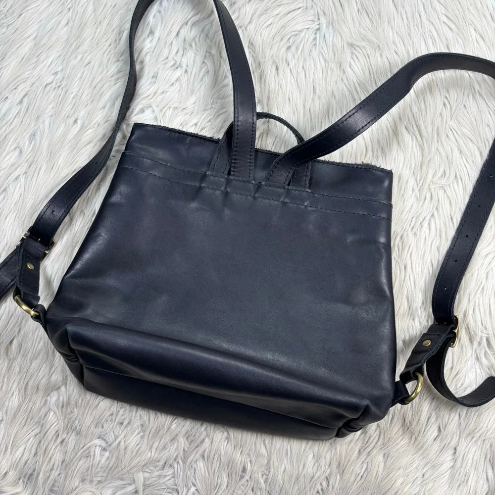 Portland Leather Goods Black Leather Large Tote Backpack Minimalist Quiet Luxury